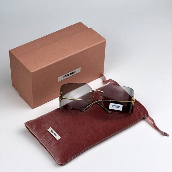 NEW Miu Miu MU54YS 5AK30B Gold Light Grey Wraparound Rimless Women Sunglasses main image 10